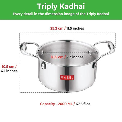 Hazel Triply Stainless Steel Induction Bottom Tope with Handle 2 Litre 18.5 cm