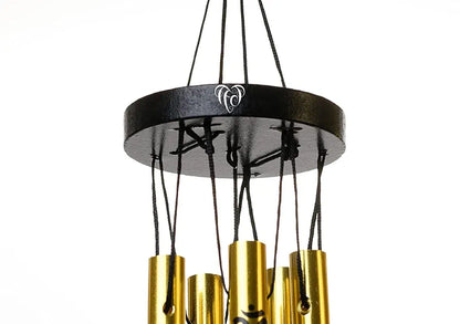 Tej Gifts Feng Shui Metal Wind Chime with Om Printed 5 Pipes Golden Medium