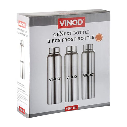 Vinod Frost Fridge Water Bottle with Fabricated 18/8 Stainless Steel Coating Inside and Outside | 1000 ml | Pack of 3