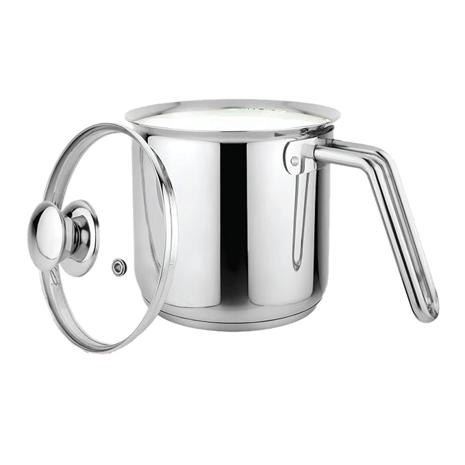 Prabha Heavy Gauge Stainless Steel Milk Pot Milk Boiler 14Cm Diameter Pot 1.8 L with Glass Lid