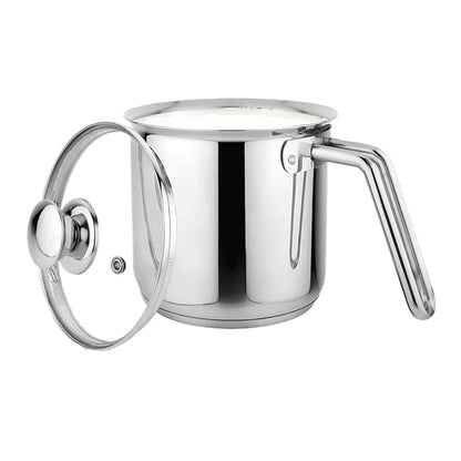 Prabha Heavy Gauge Stainless Steel Milk Pot Milk Boiler 14Cm Diameter Pot 1.8 L with Glass Lid