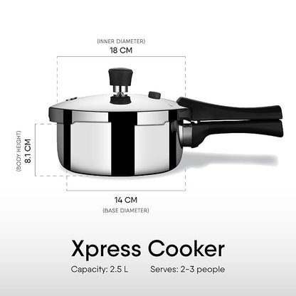 Stahl Xpress Cooker Triply Pressure Cooker Broad, Induction Cooker, Outer Lid Pressure Cooker 2.5 L | Induction & Gas Stove Compatible