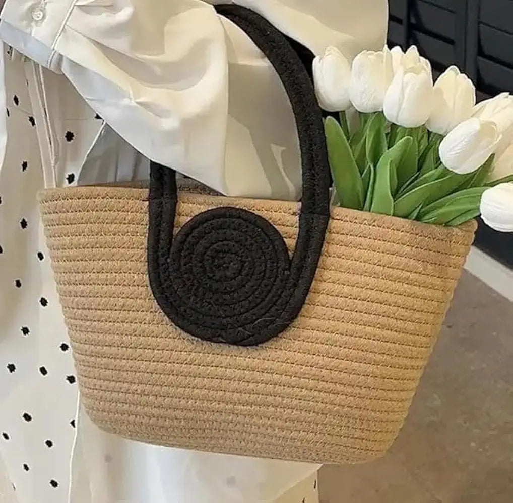 Attractive Hand Bag Large Tote Bamboo Beach Basket for Women Jute Handmade