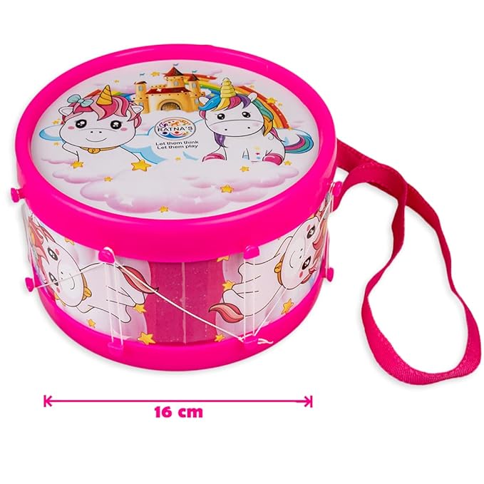 Ratna's Rhythm Musical Drum Junior Unicorn Print Musical Instrument Toy Drum Set With 2 Sticks & Hanging Strap for Toddlers | Kids