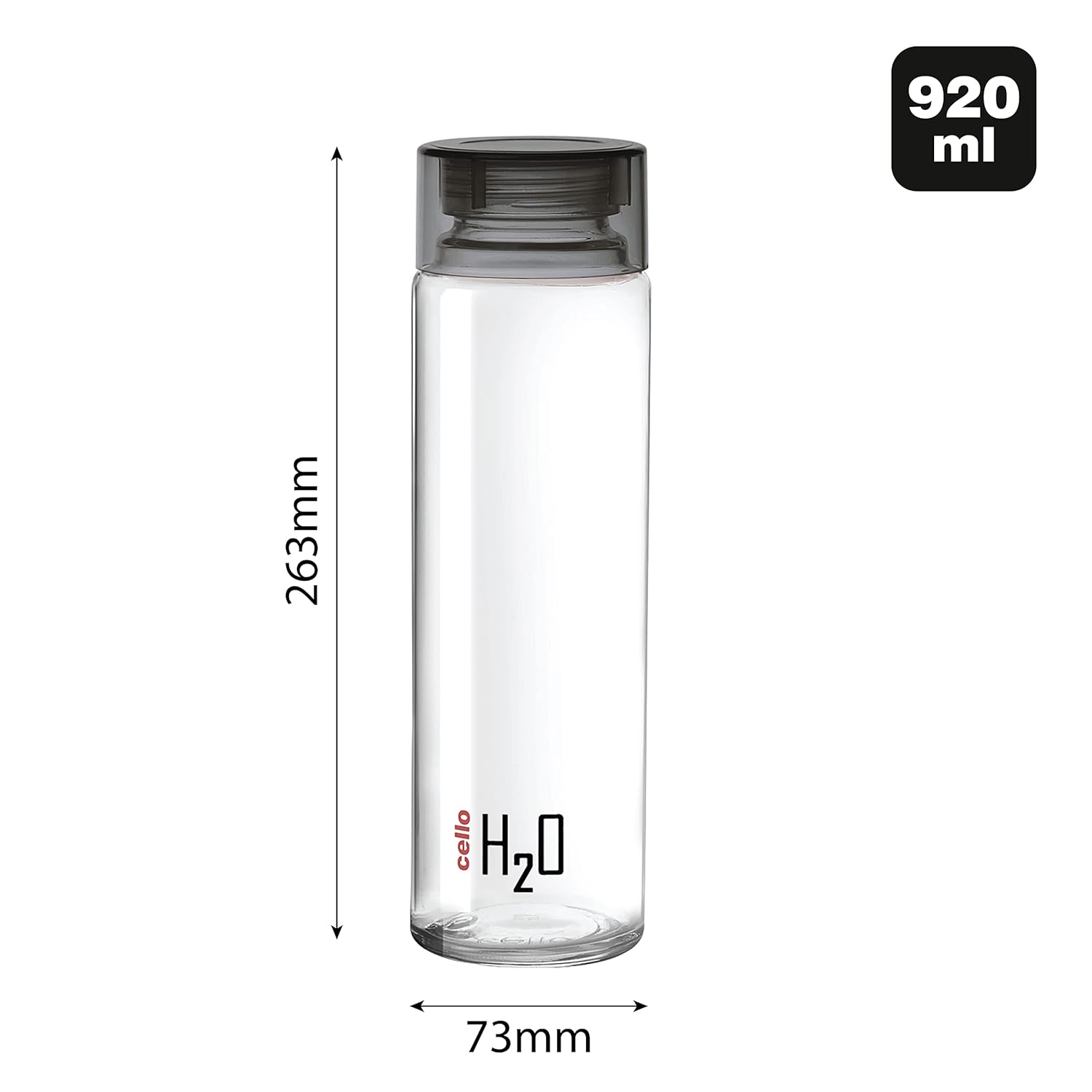 Cello H2o Glass Fridge Water Bottle With Plastic Cap | 920 Ml | Set of 6 | Black