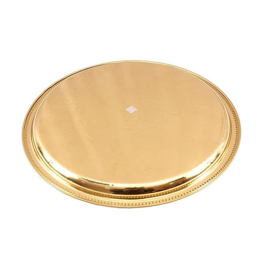 Indian Art Villa Hammered Brass Serving Plate 14.1" Inch, Gold