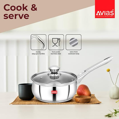 Avias Inox Ib Saucepan 18 Cm Stainless Steel Saucepan With Glass Lid Tea Pan