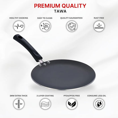 Vinod Zest Aluminium Non Stick Concave Tawa - 26.5 cm | Roti/Chapati/Paratha/Dosa Tawa | 4mm Thick