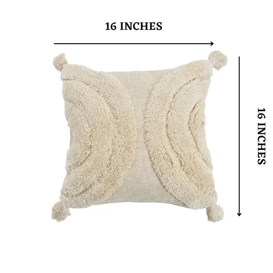 Homadorn Luxury Cotton Handmade Decorative Boho Throw Tufted Pillow Covers Off White