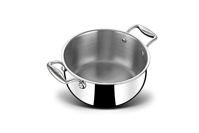 Stahl Artisan Triply Stainless Steel Belly Saucepot With Lid | Induction Base Casserole | Briyani Pot/ Handi | 4.3 L | 22 Cm