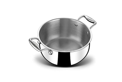 Stahl Artisan Triply Stainless Steel Belly Saucepot With Lid | Induction Base Casserole | Briyani Pot/ Handi | Stew Pot | 2.4 L | 18 Cm