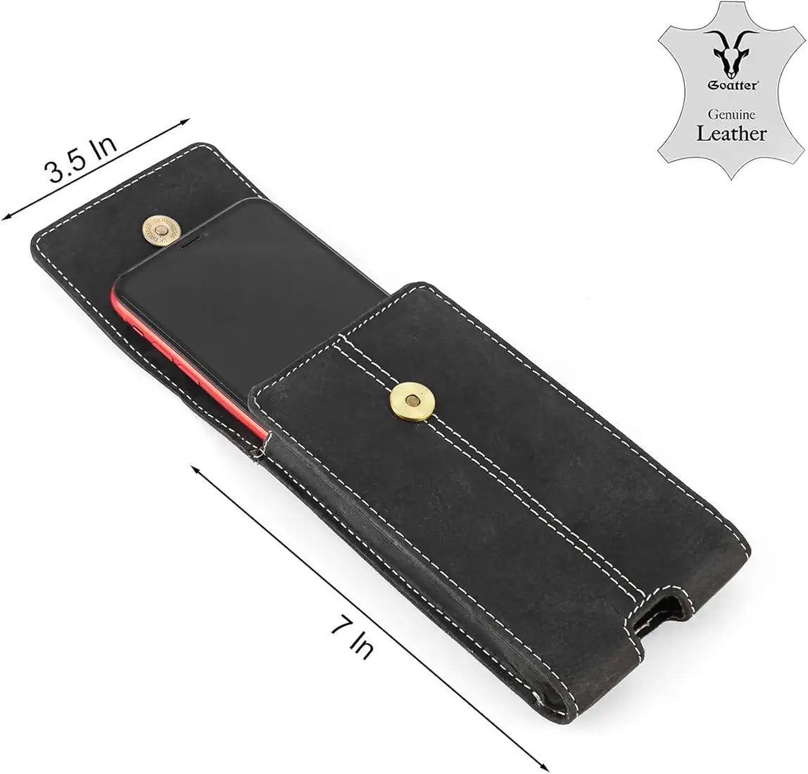 Goatter Unisex Leather Material All 6.5" Inch Pouch For Backcase For iPhone 14 Mobile Black Color