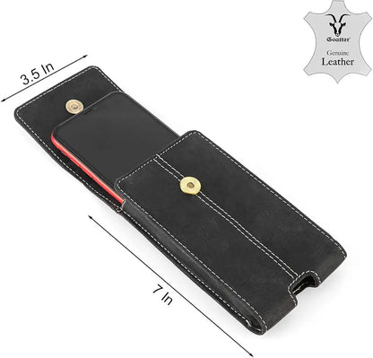 Goatter Unisex Leather Material All 6.5" Inch Pouch For Backcase For iPhone 14 Mobile Black Color