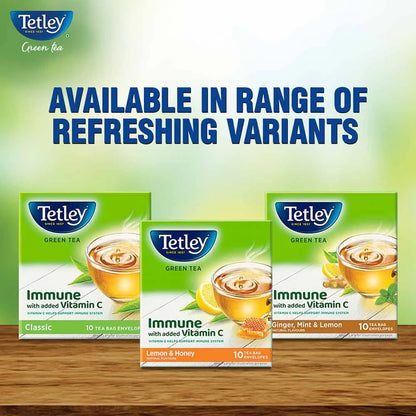 Tetley Green Tea Immune With Added Vitamin C, Lemon And Honey, 10 Tea Bags, 27 grams, Pack of 1