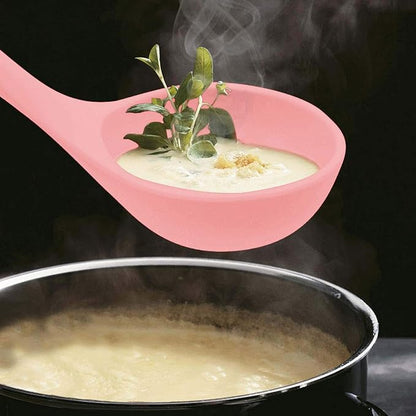 Woodtula Silicone Soup Ladle Spatula with Wooden Handle Non-Stick Kitchen Utensil Tools Pink