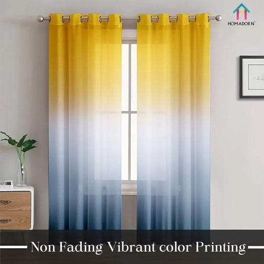 Homadorn Ombre Printed Linen Textured Sheer Curtains Yellow + Grey