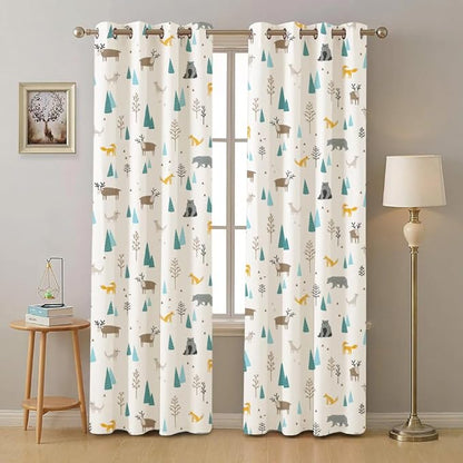 Urban Space Cotton Curtains for Door Set of 2 with Eyelets and TieBack (Colour Reindeer Multicolour)