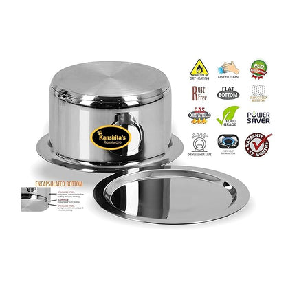 Kanshitas Rasoiware Stainless Steel Induction Bottom Friendly Patila Tope Pot with Lid 3 Liter