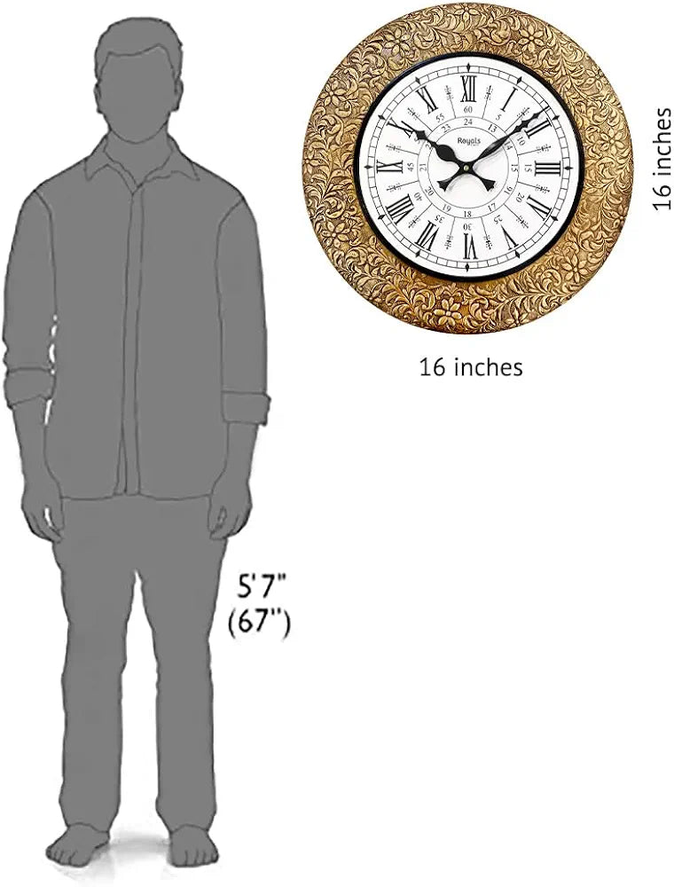 RoyalsCart Emboss Metal Analog Wall Clock For Elegant Clock Size - 16 X 16 Inches [Ktwc255D] Gold Designer Emboss Metal