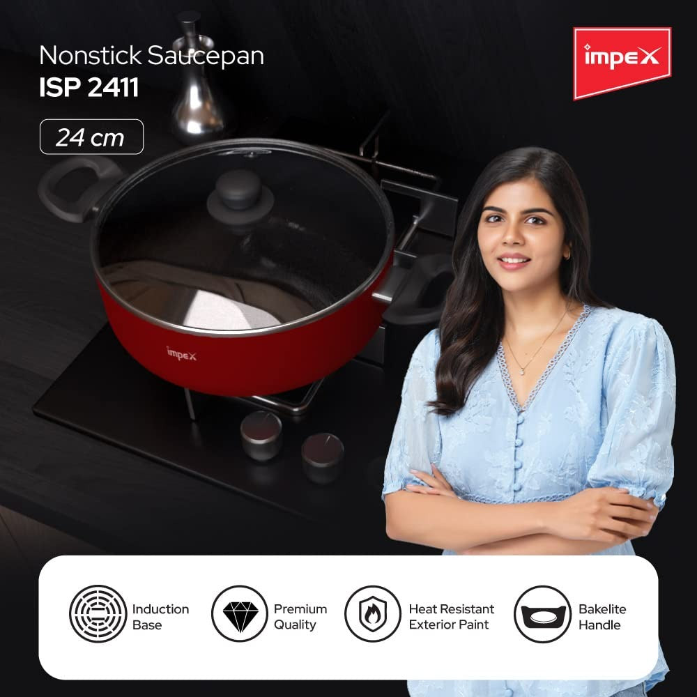 Impex ISP-2411 Aluminium Non-Stick Sauce Pan Red Induction Base