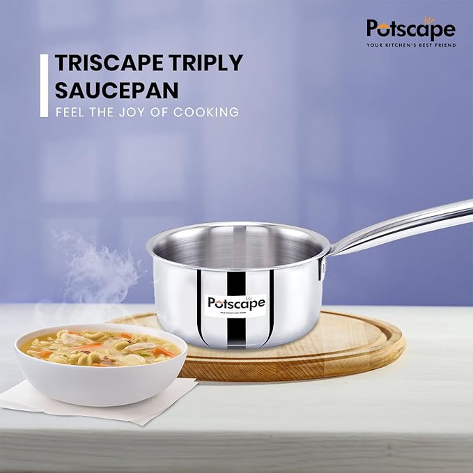 Potscape Triply Sauce Pan Tea pan Milk Pan 16 cm Capacity 1.75 Ltr for Chai Boil
