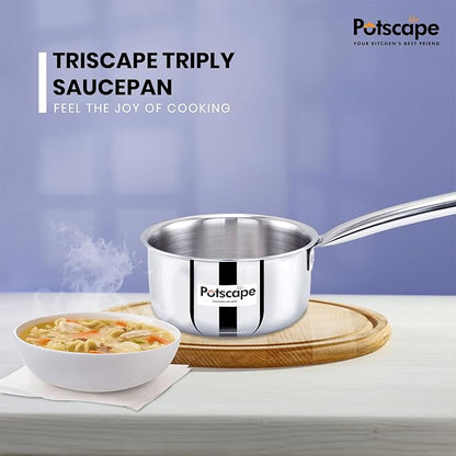 Potscape Triply Sauce Pan Tea pan Milk Pan 16 cm Capacity 1.75 Ltr for Chai Boil