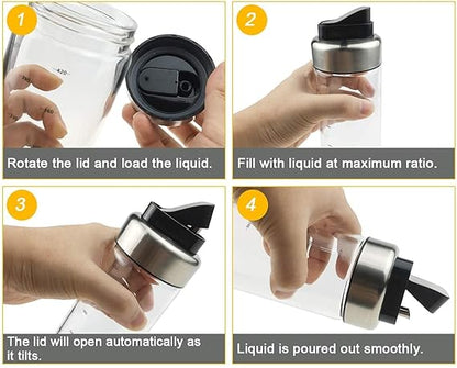 Spatlus Auto Flip Olive Oil Dispenser Bottle Dispensing Bottles With Automatic Cap 450ml Pack of 2