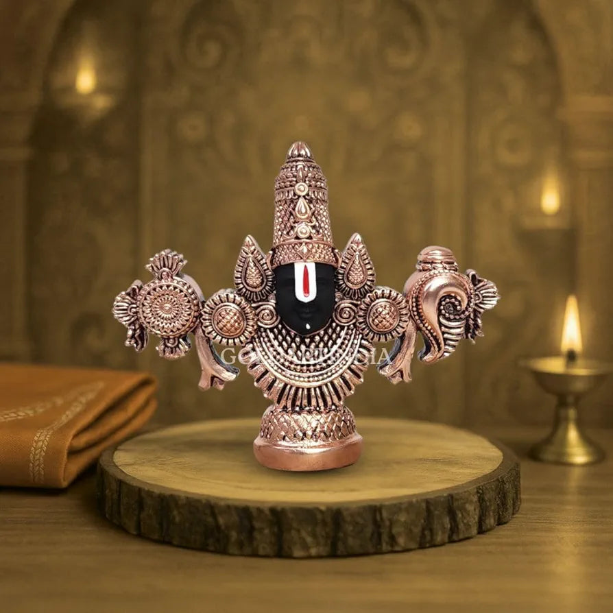 Gold Art India Lord Venkateswara Balaji Idol Copper-Plated Antique Matte Finish 3.5 x 4.2 inch
