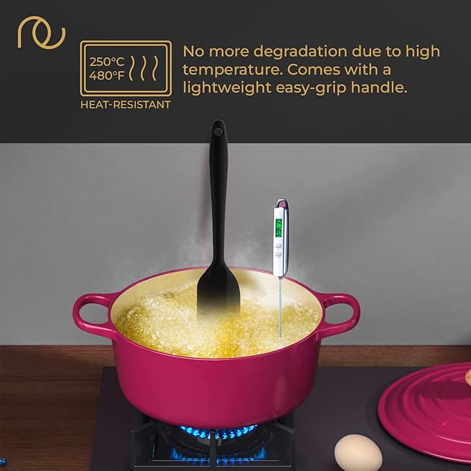 Frenchware Set of 2, Black Oil Brush for Cooking & Non-stick Silicone Spatula Baking & Mixing | Seamless Design