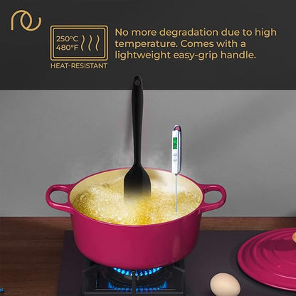 Frenchware Set of 2, Black Oil Brush for Cooking & Non-stick Silicone Spatula Baking & Mixing | Seamless Design