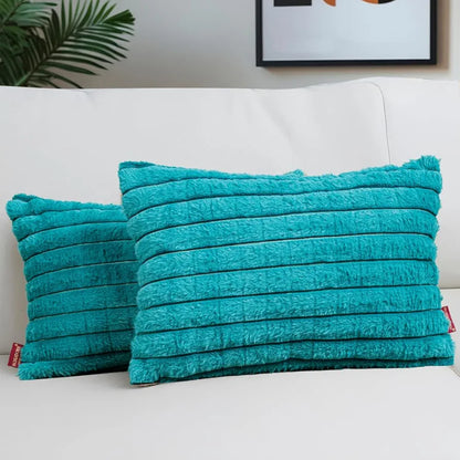 Homadorn Luxury Plush Fur Reversible Cushion Cover Ultra Soft & Cozy Teal