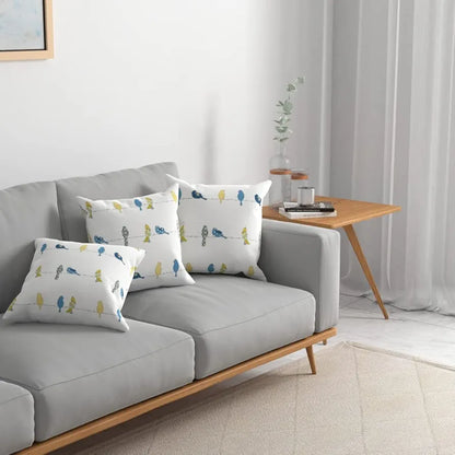 Urban Space Decorative Cotton Cushion Cover Set of 3 Cushion Covers for Sofa, Bedroom, Living Room Humming Bird- Blue