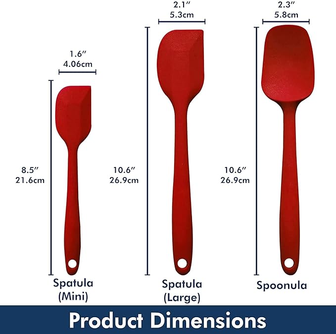 P-Plus International Silicone Spatula Set 3 Piece Set Red Baking Spoon & Spatulas