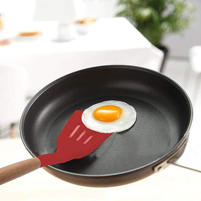 Woodtula Kitchen Silicone Slotted Turner with Wooden Handle Non-Stick Kitchen Utensil Tools Red