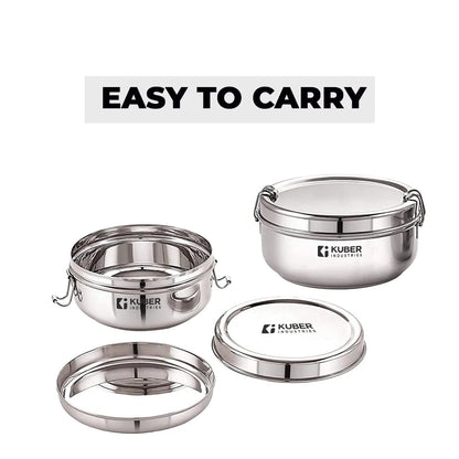 Kuber Industries SS Food Pack Lunch Box | 250ml + 400ml | 2pc | Steel Separator | Locking Clip