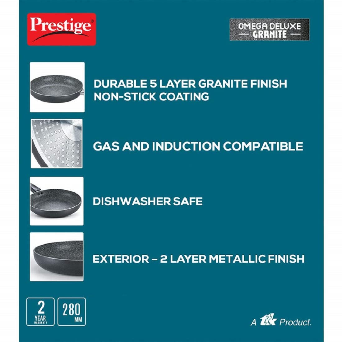 Prestige Omega Deluxe Granite Non-Stick Round Base Fry Pan 28cm - 3L