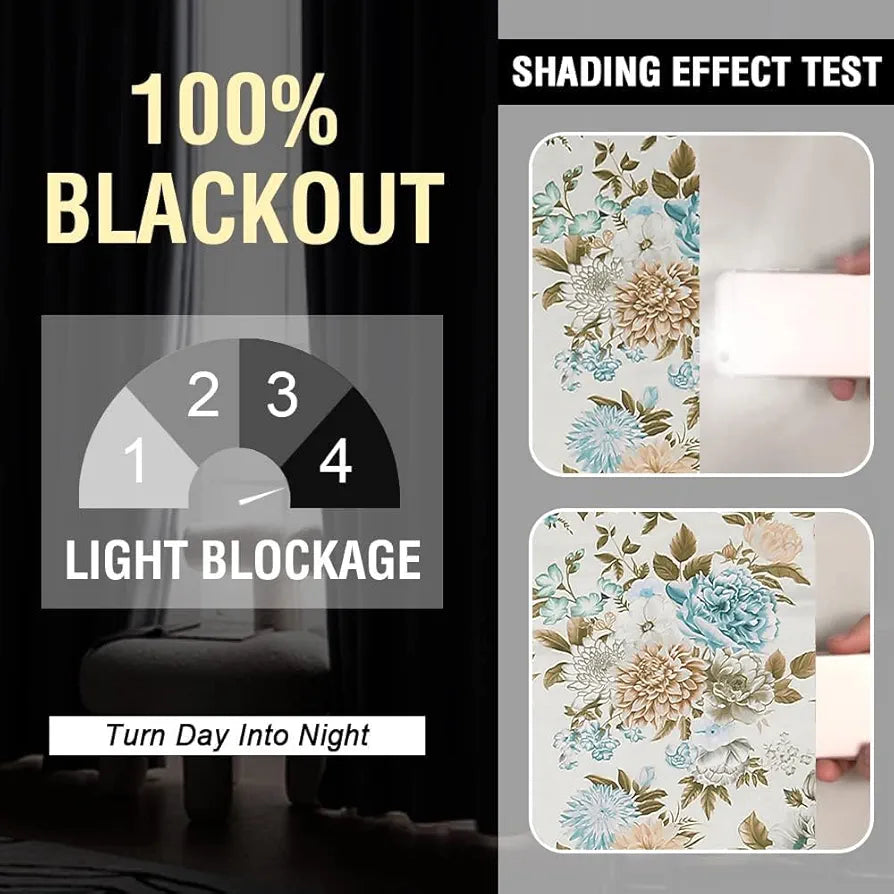 Cloth Fusion Blackout Printed Premium Door Curtains 7 Feet Long Set of 2 Blue Blooms