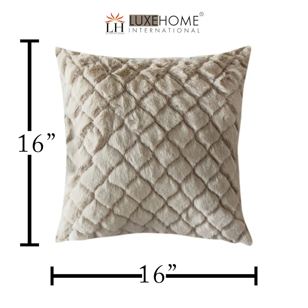 Luxe Home Cushion Cover Duble Side Rabbit Fur Diamond Design Covers Set of 2 Colour Beige