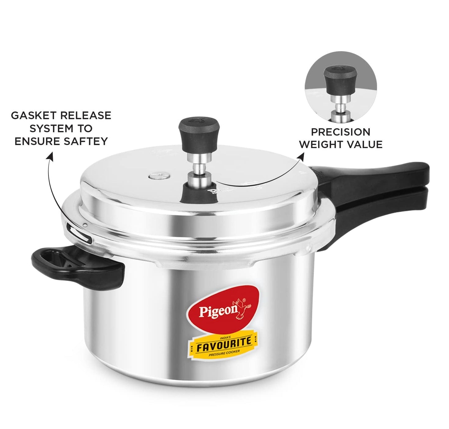 Pigeon By Stovekraft Induction Base Aluminium Pressure Cooker with Outer Lid - 5 Litres, Silver