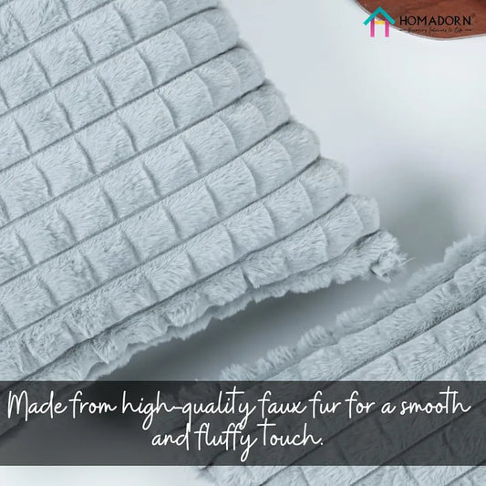 Homadorn Luxury Plush Fur Reversible Cushion Cover Ultra Soft & Cozy Silver Grey