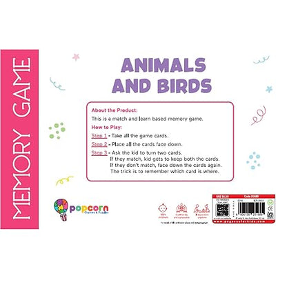 Popcorn Games Memory Game Animal and Birds Early Learner Matching Picture Card Game with Animal and Birds