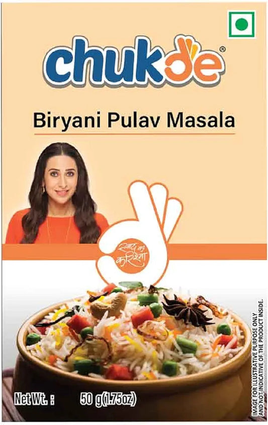 Chukde - Biryani Pulav Masala - Enhance Your Rice Dishes with Traditional Indian Flavors - Ideal for Making Flavorful and Aromatic Rice Dishes - Powdered Blended Spice - 50 Gm
