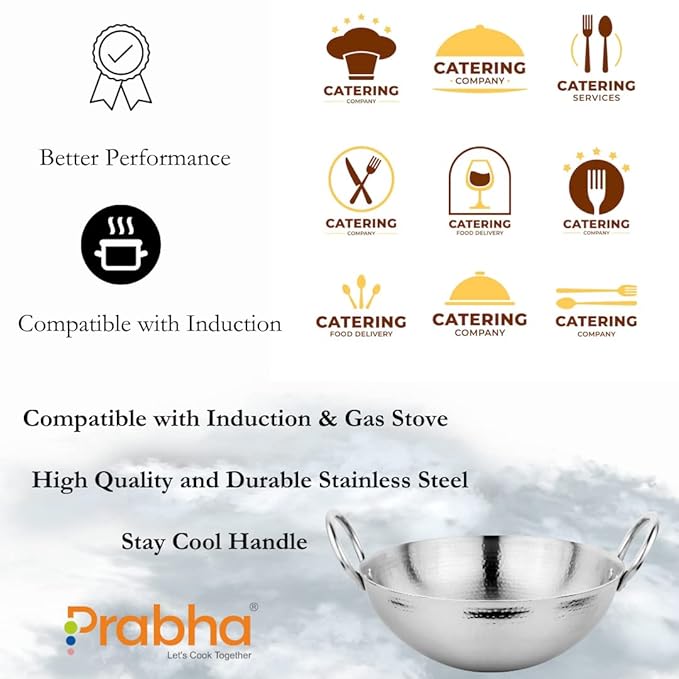 Prabha Stainless Steel Hammered Heavy Gauge Kadhai 1L, 170mm