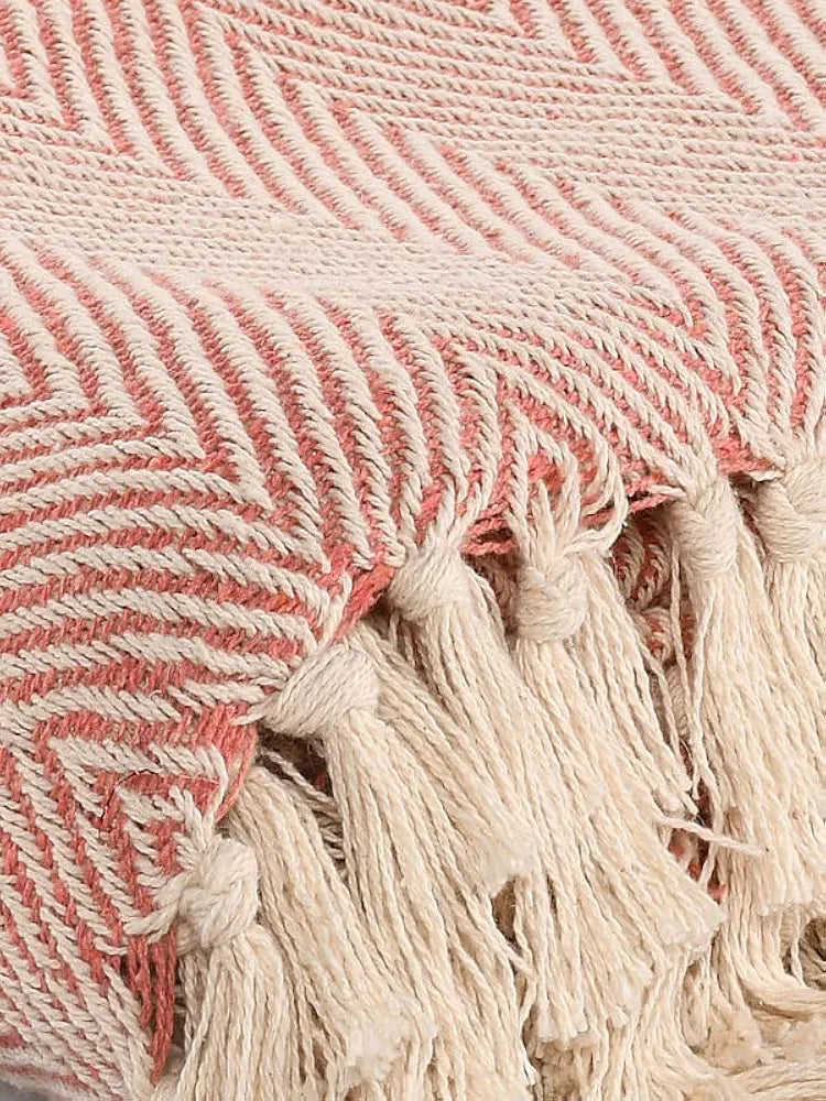 Sashaa World Striped Chevron Throw Blanket Colour Blush Pink
