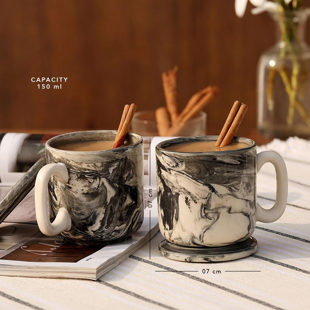 Ellementry Carbon Ceramic Mug Set of 2 (150 ML)