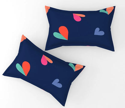Fresh From Loom Soft Glace Cotton Fitted Bedsheet King Size Bed With Two Pillow Cover Elastic Fitted Solid Bed Sheets 144 TC Heart Blue