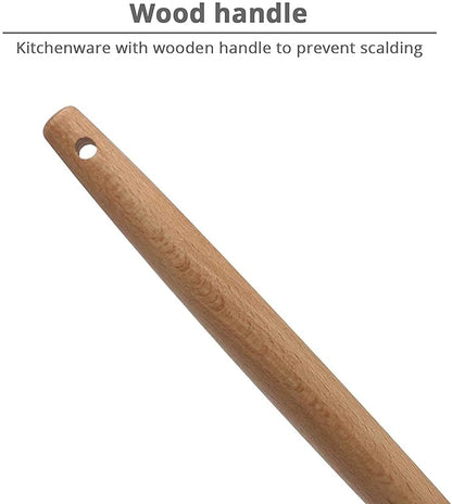 P-Plus International Silicone Slotted Spatula High Heat Resistant Food Wooden Handle Black