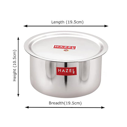 Hazel Alfa Stainless Steel Tope Patila with Lid Round Bottom Boiling Vessels Bhagona Dekchi (1.9 Litre)