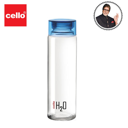 Cello H2o Glass Fridge Water Bottle With Plastic Cap | 920 ml | Blue
