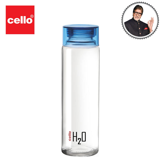 Cello H2o Glass Fridge Water Bottle With Plastic Cap | 920 ml | Blue